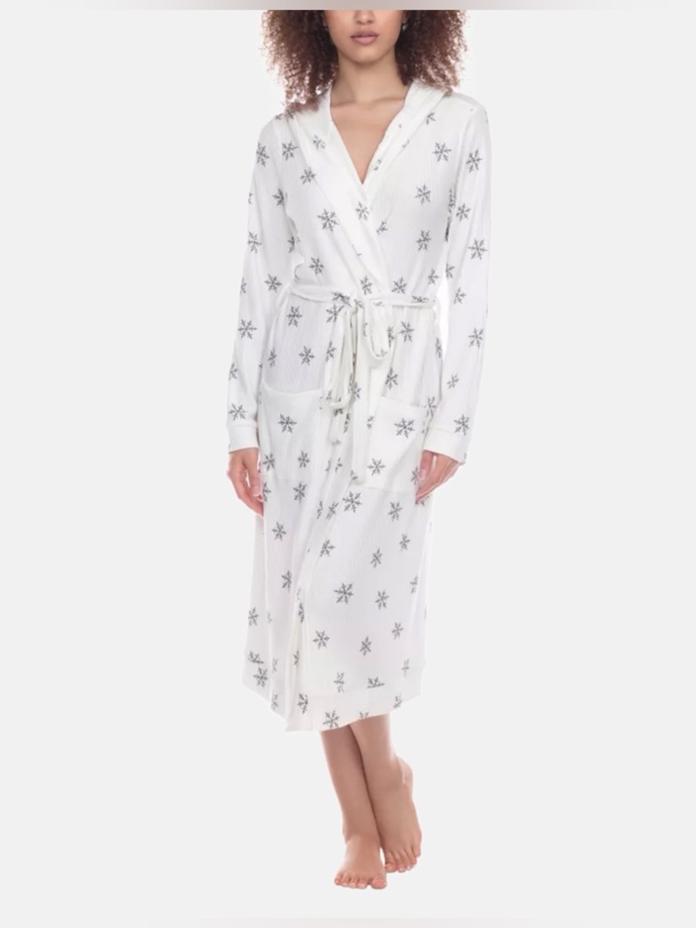 Honeydew Intimates Snowflake Hooded Robe Cream Waffle Knit Size S